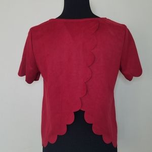 Alya Scalloped Edge Open Back Red Suede Top